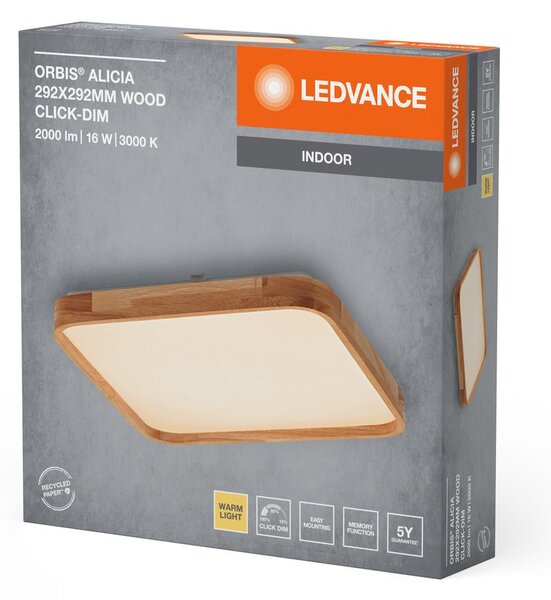 Dřevěné LED stropní svítidlo 292x292 mm ORBIS, teplá bílá