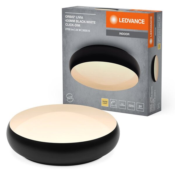 Černé LED stropní svítidlo 430 mm LIVIA, teplá bílá