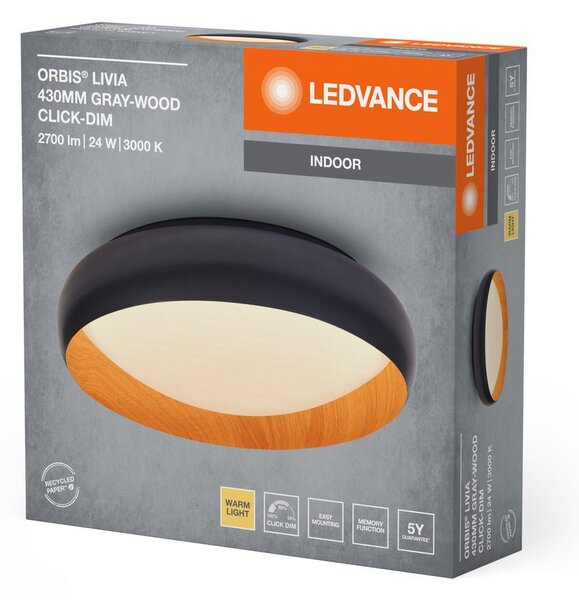 Šedé LED stropní svítidlo 430 mm LIVIA, teplá bílá