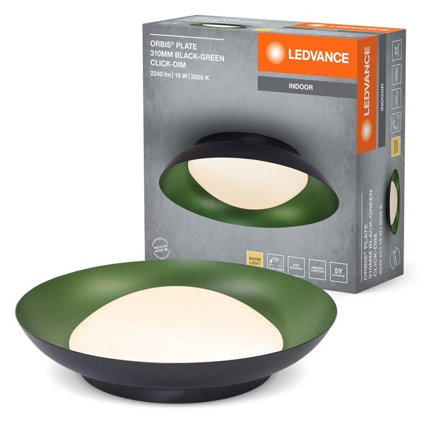 LED stropní svítidlo černá + zelená 310mm ORBIS, teplá bílá