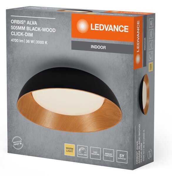 LED stropní svítidlo černá + dřevo 505 mm ORBIS, teplá bílá