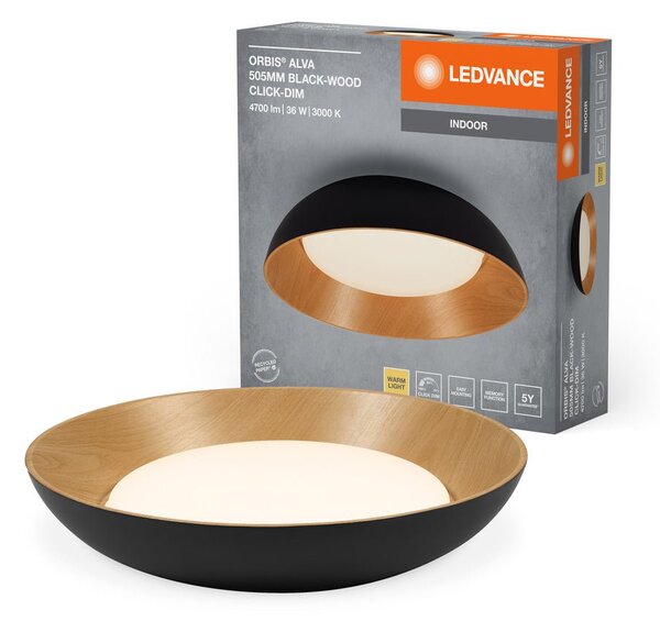 LED stropní svítidlo černá + dřevo 505 mm ORBIS, teplá bílá