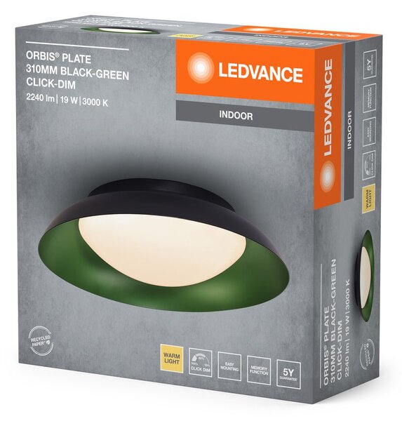 LED stropní svítidlo černá + zelená 310mm ORBIS, teplá bílá