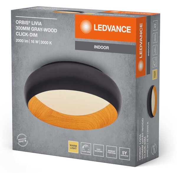Šedé LED stropní svítidlo 300 mm LIVIA, teplá bílá