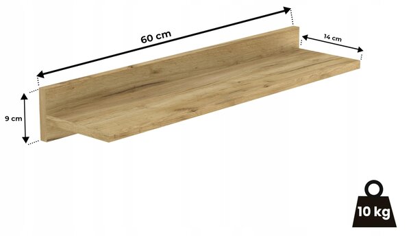 Police laminovaná deska HWS FURNITURE 60 x 15 cm dub craft zlatý