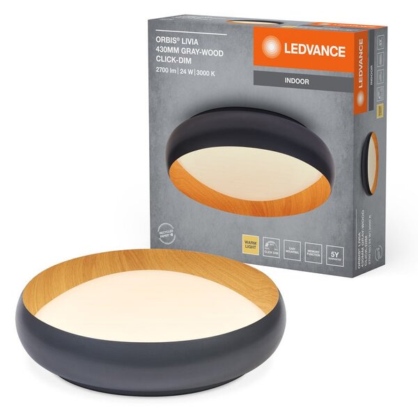 Šedé LED stropní svítidlo 430 mm LIVIA, teplá bílá