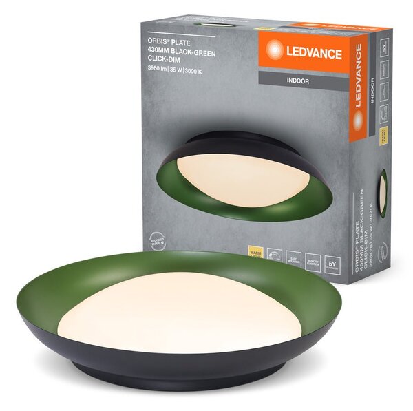 LED stropní svítidlo černá + zelená 430mm ORBIS, teplá bílá