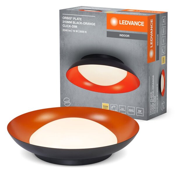 LED stropní svítidlo černá + oranžová 310mm ORBIS, teplá bílá