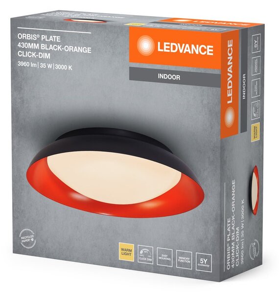 LED stropní svítidlo černá + oranžová 430mm ORBIS, teplá bílá