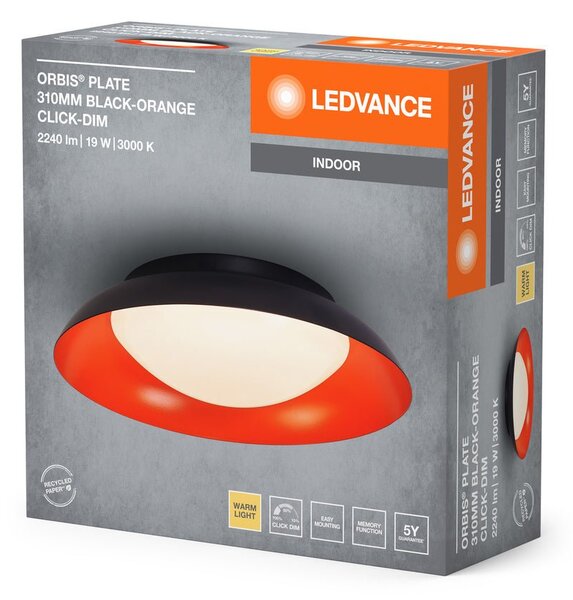 LED stropní svítidlo černá + oranžová 310mm ORBIS, teplá bílá