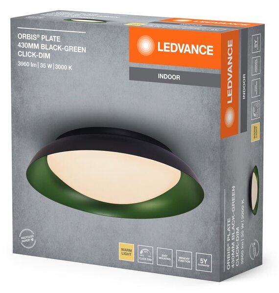 LED stropní svítidlo černá + zelená 430mm ORBIS, teplá bílá