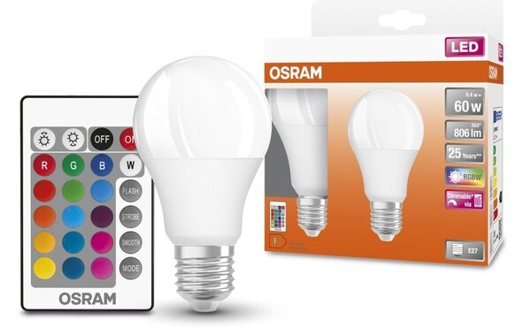 2 ks LED žárovka s dálkovým ovládačem RGBW E27 9,4 W SUPERSTAR