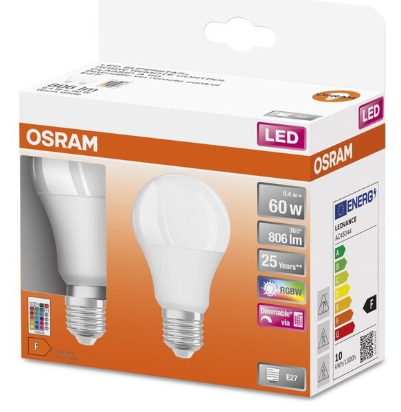 2 ks LED žárovka s dálkovým ovládačem RGBW E27 9,4 W SUPERSTAR