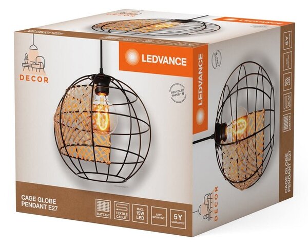 Kruhový lustr ratanový E27 15 W CAGE GLOBE PENDANT