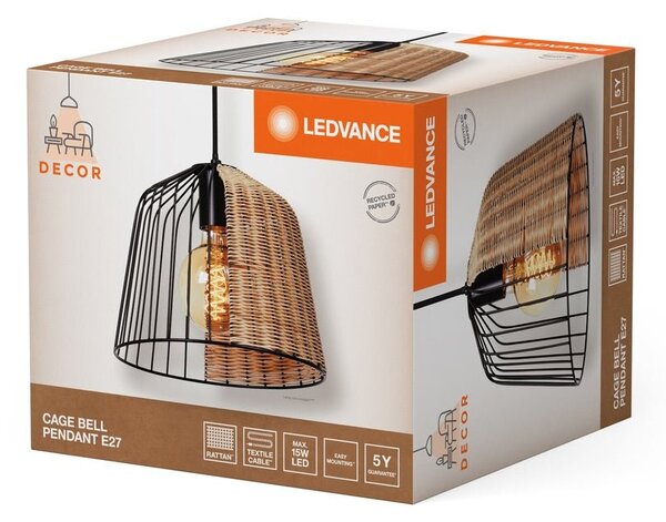 Ratanový lustr dekorativní E27 15 W CAGE BELL PENDANT