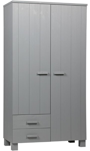 WOOOD Světle šedá dřevěná šatní skříň Koben 202 x 111 cm se šuplíky