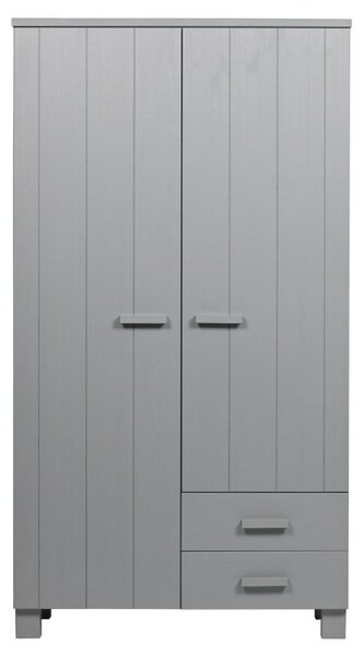 WOOOD Světle šedá dřevěná šatní skříň Koben 202 x 111 cm se šuplíky