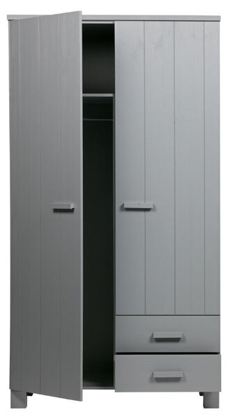 WOOOD Světle šedá dřevěná šatní skříň Koben 202 x 111 cm se šuplíky
