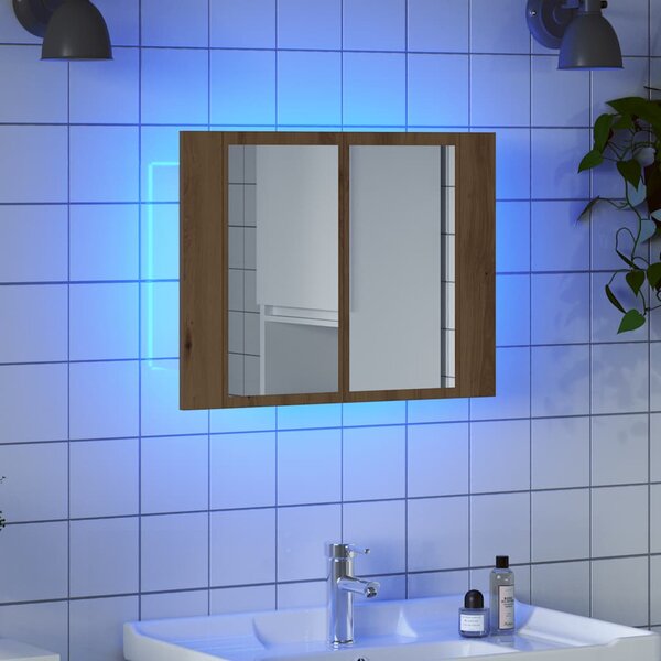Zrcadlová skříňka s LED dub artisan 60x12x45cm kompozitní dřevo