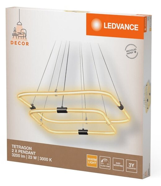 Designový lustr čtvercový 23W 2x TETRAGON, teplá bílá