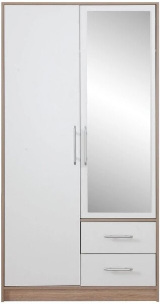 Šatní skříň Smart 100 cm, dub sonoma/bílá, zrcadlo