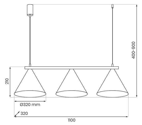 Závěsné svítidlo Capital, 3x černé kovové stínítko, (fi 30cm), b