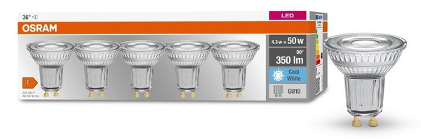 5 ks LED bodovka GU10 4.3 W PAR16 BASE, studená bílá