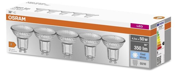 5 ks LED bodovka GU10 4.3 W PAR16 BASE, studená bílá