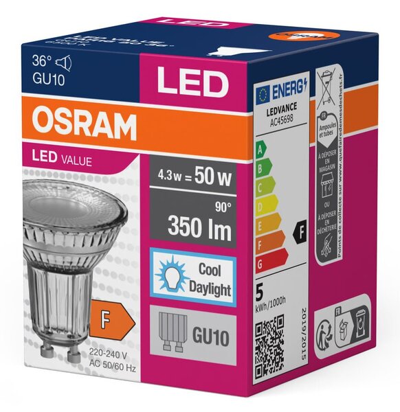 LED bodovka GU10 4.3 W 36° PAR16, studená denní bílá