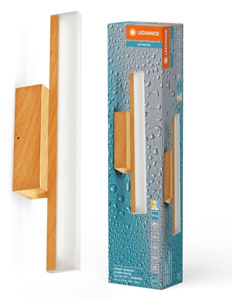 Koupelnové dřevěné nástěnné světlo 400 mm ORBIS, laditelná bílá