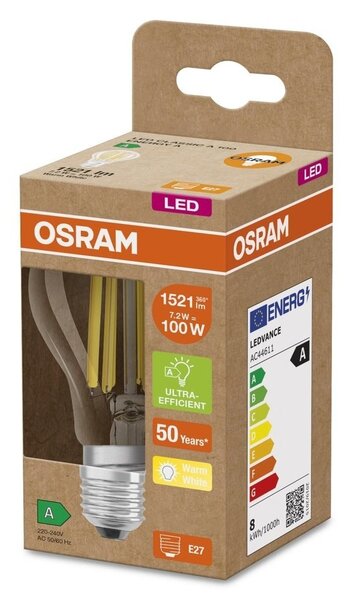 Ultra účinná LED žárovka E27 7,2 W ENERGY, teplá bílá