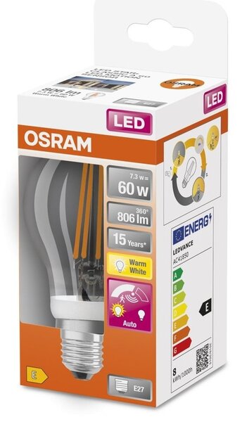 LED žárovka se senzorem pohybu E27 7,3 W STAR CLASSIC A, teplá bílá