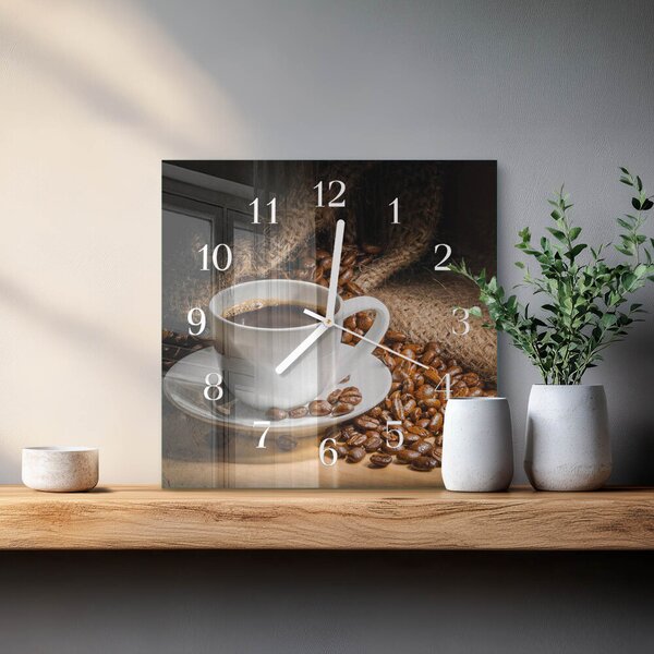 Skleněné hodiny Káva zskb-30x30-00059966