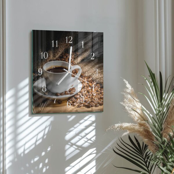 Skleněné hodiny Káva zskb-30x30-00059966