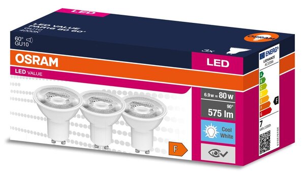 3 ks LED bodovka GU10 6.9 W 60° PAR16, studená bílá