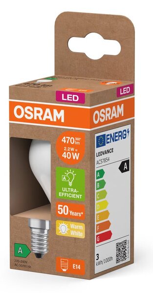 Ultra účinná LED žárovka matná E14 2.2W CLASSIC P, teplá bílá