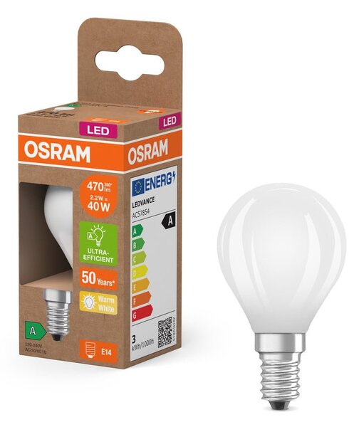 Ultra účinná LED žárovka matná E14 2.2W CLASSIC P, teplá bílá