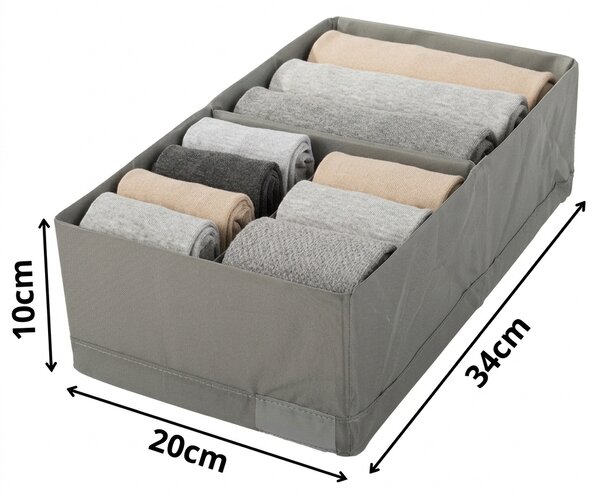VERK GROUP Organizér do šatny, 2 přihrádky, textilní šedý 20 x 34 x 10
