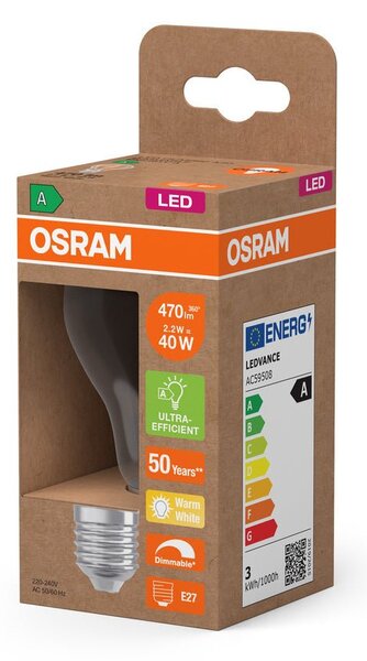 Účinná LED žárovka čirá E27 2.2W CLASSIC A40, teplá bílá