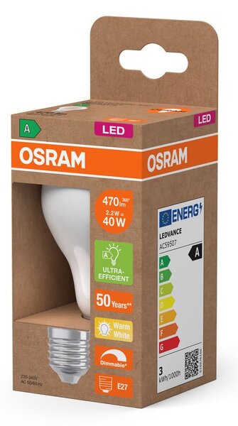 Účinná LED žárovka matná E27 2.2W CLASSIC A40, teplá bílá