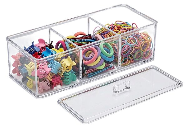 5Five® Průhledný box s víkem Selena, 3 přihrádky, 22,8 x 9,5 x 8,3 cm