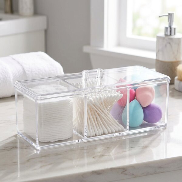 5Five® Průhledný box s víkem Selena, 3 přihrádky, 22,8 x 9,5 x 8,3 cm
