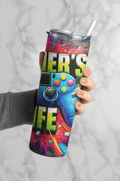 Gamer's Life #1 | nerezový termohrnek 600ml s kovovým brčkem
