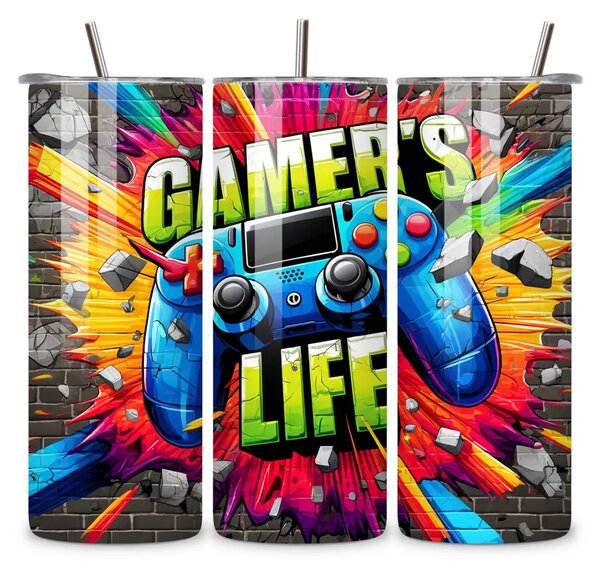 Gamer's Life #1 | nerezový termohrnek 600ml s kovovým brčkem
