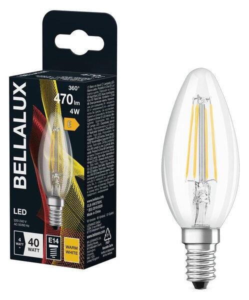 Průhledná LED žárovka E14 4W CLASSIC B, teplá bílá