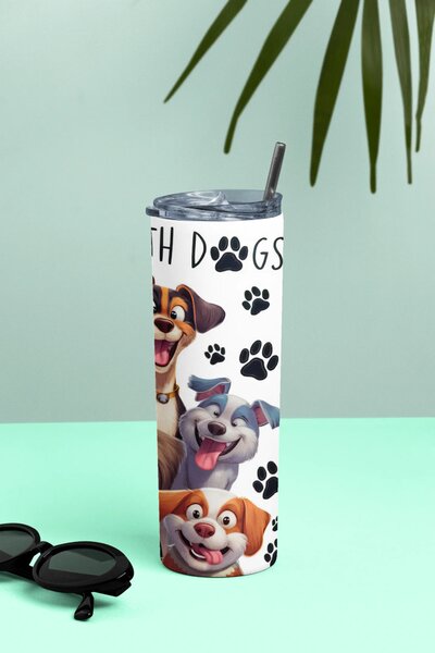 Life With Dogs #1 | nerezový termohrnek 600ml s kovovým brčkem