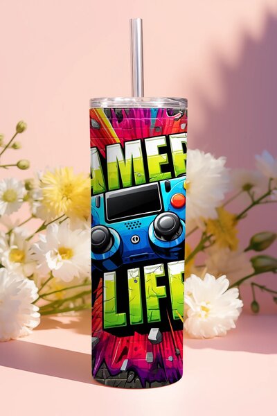 Gamer's Life #1 | nerezový termohrnek 600ml s kovovým brčkem
