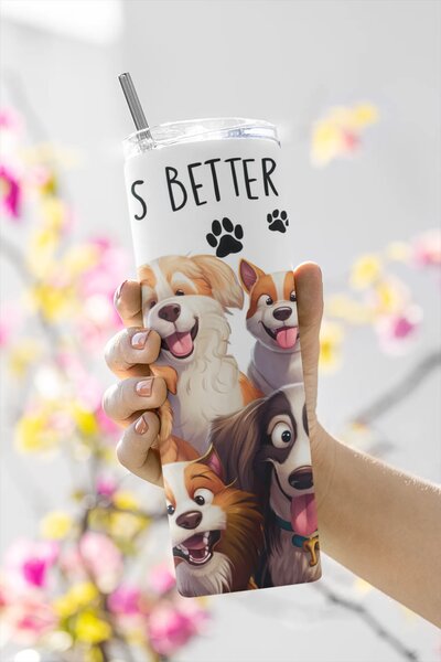 Life With Dogs #1 | nerezový termohrnek 600ml s kovovým brčkem