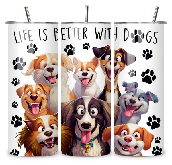 Life With Dogs #1 | nerezový termohrnek 600ml s kovovým brčkem