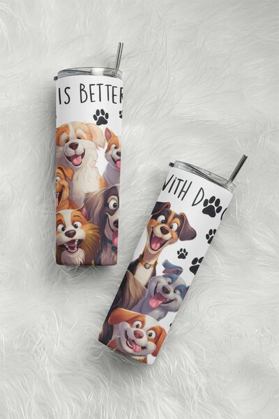 Life With Dogs #1 | nerezový termohrnek 600ml s kovovým brčkem